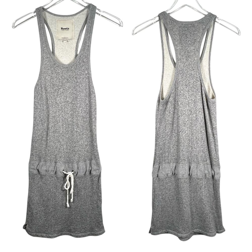 Roots Racerback Sweatshirt Sweater Tank Dress XS Tie Waist Gray Canada